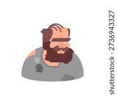 Flat design avatar of a homeless man with a big beard and worn clothing. Social issue and urban life portrait icon.