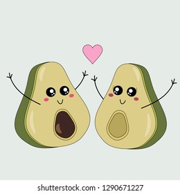 Flat design of avocado halves in love valentines day vector illustration