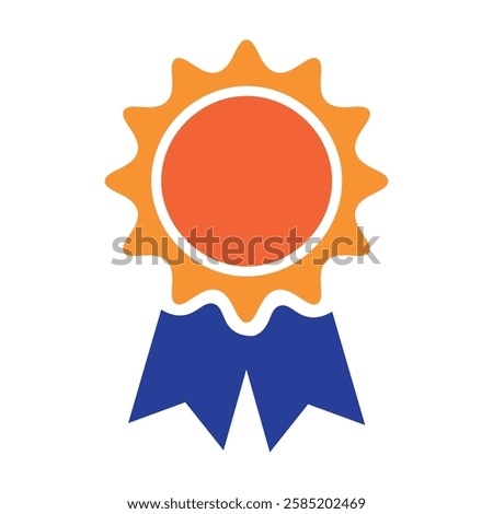 Flat Design Award Ribbon Icon in Orange and Blue