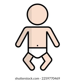 Flat design baby icon wearing a diaper. Vector.