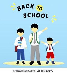 flat design back to school flyer with indonesian elementary, junior and senior high school student