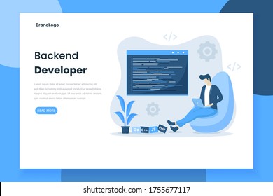 Flat design backend developer landing page. Illustration for websites, landing pages, mobile applications, posters and banners