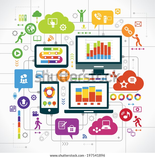 Flat Design Background Communications Global Computer Stock Vector ...