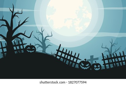 Flat design background for halloween for background. banner, poster or card template.