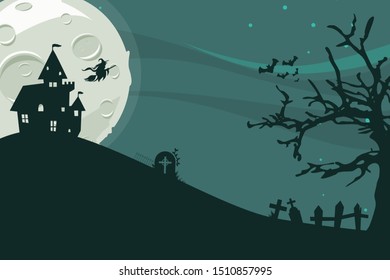 flat design background halloween with castle moon