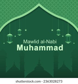 Flachdesign-Hintergrund von Mawlid al-Nabi Muhammad, was den Geburtstag des Propheten Mohammad bedeutet