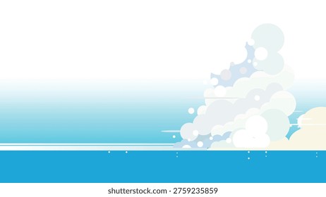 Flat design background of summer blue sky and cumulonimbus clouds with copy space, organized layers.