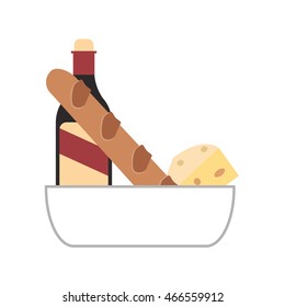 flat design baguette wine and cheese icon vector illustration