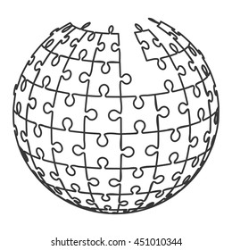 flat design ball in puzzle pieces icon vector illustration