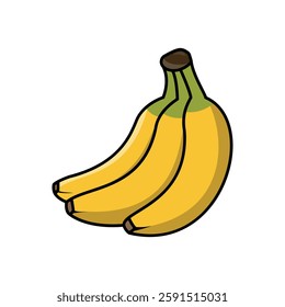 Flat Design Banana Bunch Icon, Tropical Fruit Banana Illustration for Digital Use