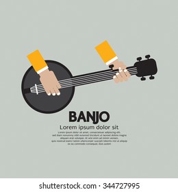 Flat Design Banjo Playing Vector Illustration