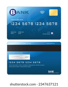 Flat design Bank Credit Card front and back with icons vector mockup isolated on white background.Fully Editable.