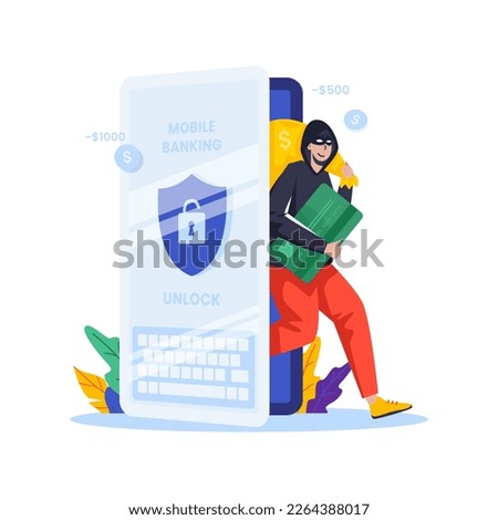 Flat design of banking finance robbery cybercrime concept
