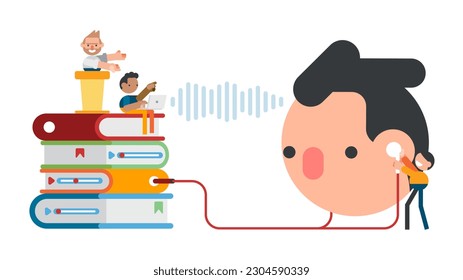 Flachdesign-Banner für Audio-Training und Kurse, Fernunterricht. Hörbuch.