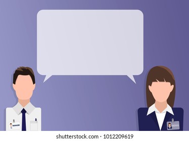 Flat design banner of business team for website with free space for your text. Speech box (dialogue) between two employees. Modern vector illustration concept, isolated.