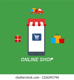 flat design banner of Buy Online for website and mobile website, easy to use and highly customizable. Modern vector illustration concept, isolated on colored background.
