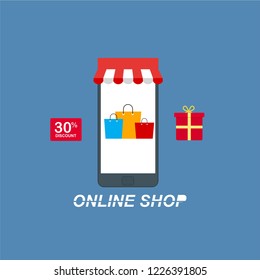 flat design banner of Buy Online for website and mobile website, easy to use and highly customizable. Modern vector illustration concept, isolated on colored background.