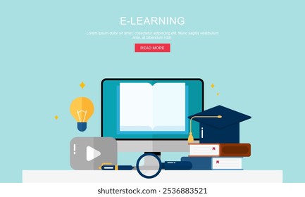 Flat Design Banner Concept for E-Learning and Online Education