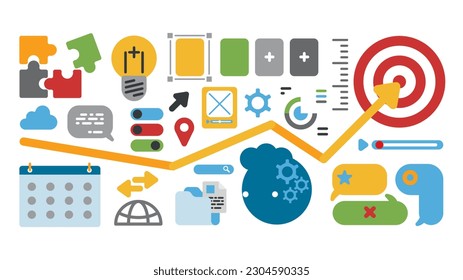 Flat design banner of development process, from idea to realization.arrow up.