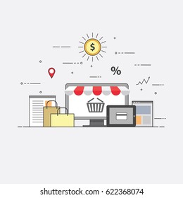 Flat design banner of E-Commerce and E-Shopping for website and mobile website. Easy to use and highly customizable