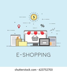 Flat design banner of E-Shopping for website and mobile website. Easy to use and highly customizable