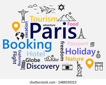 Flat design banner for web page with icon,concept travel around The world.