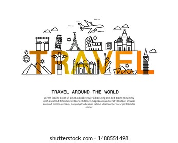 Flat design banner for web page with icon,concept travel around The world.