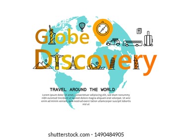 Flat design banner for web page with icon,concept travel around The world.