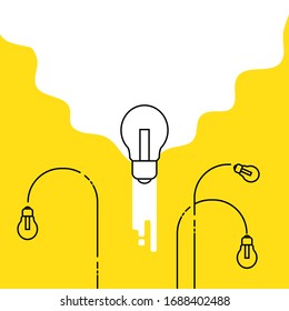 Flat design banner.Line with bulb vector illustration. Creative thinking and imagination concept. Big idea, generation of decisions, enlightenment.