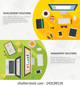 Flat Design Banners for business, development, management, and teamwork. Concepts for infographics, web and presentations
