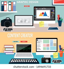 Flat design banners concepts for graphics design and digital marketing planner - vector illustration  