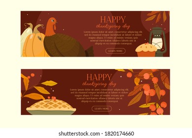 Pancartas planas de diseño planas Feliz Día de Acción de Gracias. Ilustración del vector