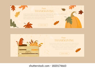 Flat design banners template Happy Thanksgiving day. Vector illustration