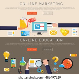 Flat design banners. Web education and internet marketing concept. Vetor illustration.