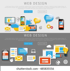 Flachdesign-Banner. Webdesign und Internetdienste. Vektorgrafik.