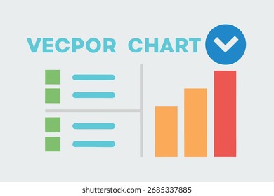 Flat Design Bar Chart and List with Checkmark on Light Background graph data
