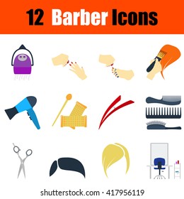 Flat design barber icon set in ui colors. Vector illustration.