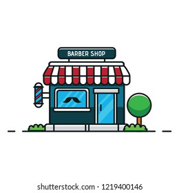Flat Design Barber Shop, Design Element For Business, Background, Symbol, Sign And Landmark. Vector Illustration Eps.10