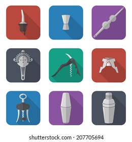 flat design barmen instruments icons set