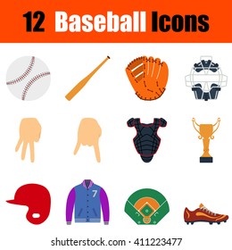 Flat design baseball icon set in ui colors. Vector illustration.