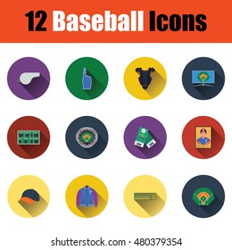 Flat design baseball icon set in ui colors. Vector illustration.