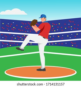 Flat design of baseball pitcher