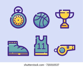 Flat Design Basketball Icon Set