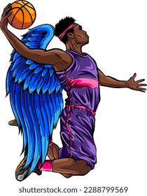 Flat design basketball player dunk vector illustration on white background