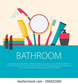 Flat design bathroom concept. Bathroom equipment background. Vector illustration.