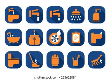 Flat design, bathroom icons set.
