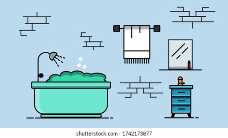 flat design bathroom,Interior modern bathroom with bathtub.  Flat style, vector illustration design templates, background walls.