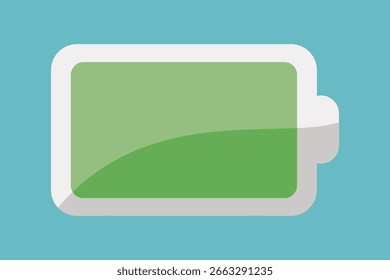 Flat Design Battery Icon Indicating Full Charge At 100%