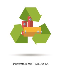 Flat design battery recycling vector icon