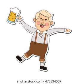 flat design bavarian man with beer icon vector illustration